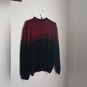 Faded Glory Sweater Men XL Burgundy and Black Striped Crewneck Versatile Office